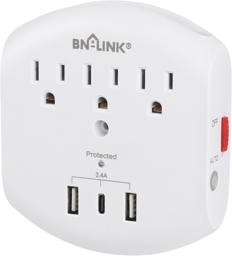 3-Outlet Extender, Multi Plug Outlets,Surge Protector with Top Phone Holder