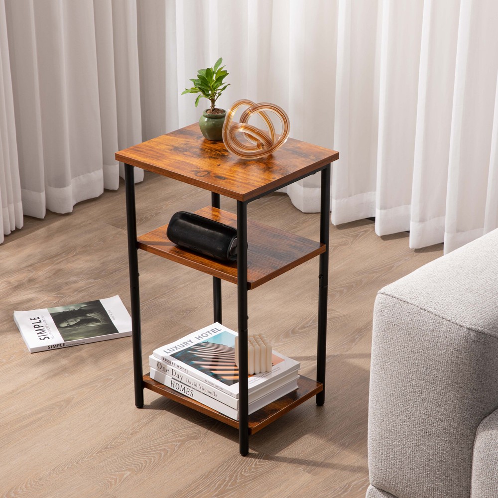 3-Tier Small Side Table - End Table with Storage Shelf for Small Spaces, Sofas