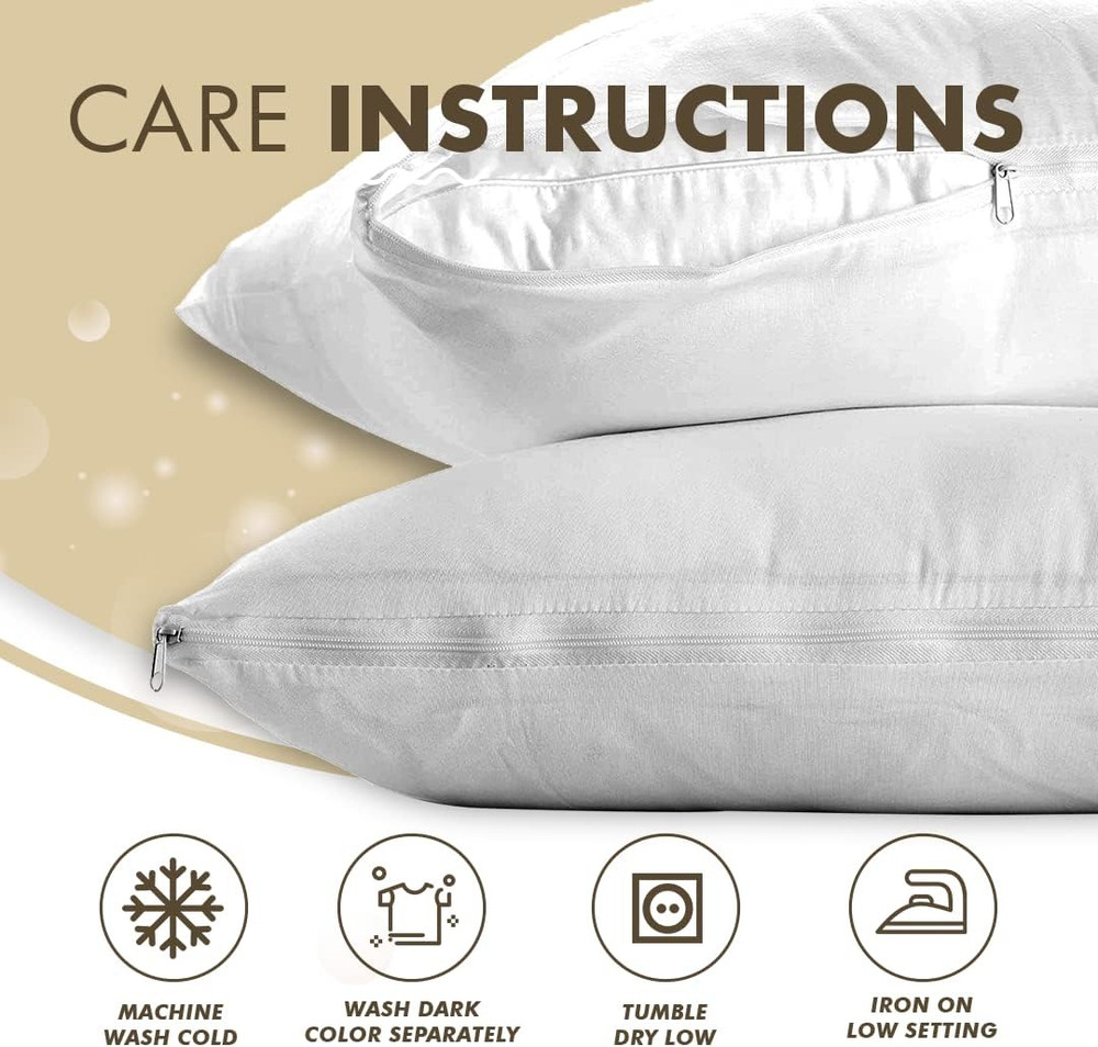Circleshome Pillow Protectors 2 Pack King Zippered - Cotton Polyester Sateen 300