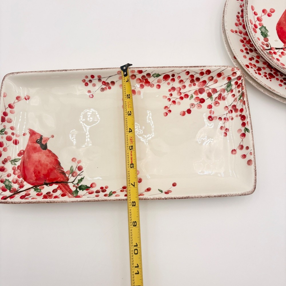 Potters Studio Cardinal Berry Holiday Serving Platter Dinner Plates Christmas