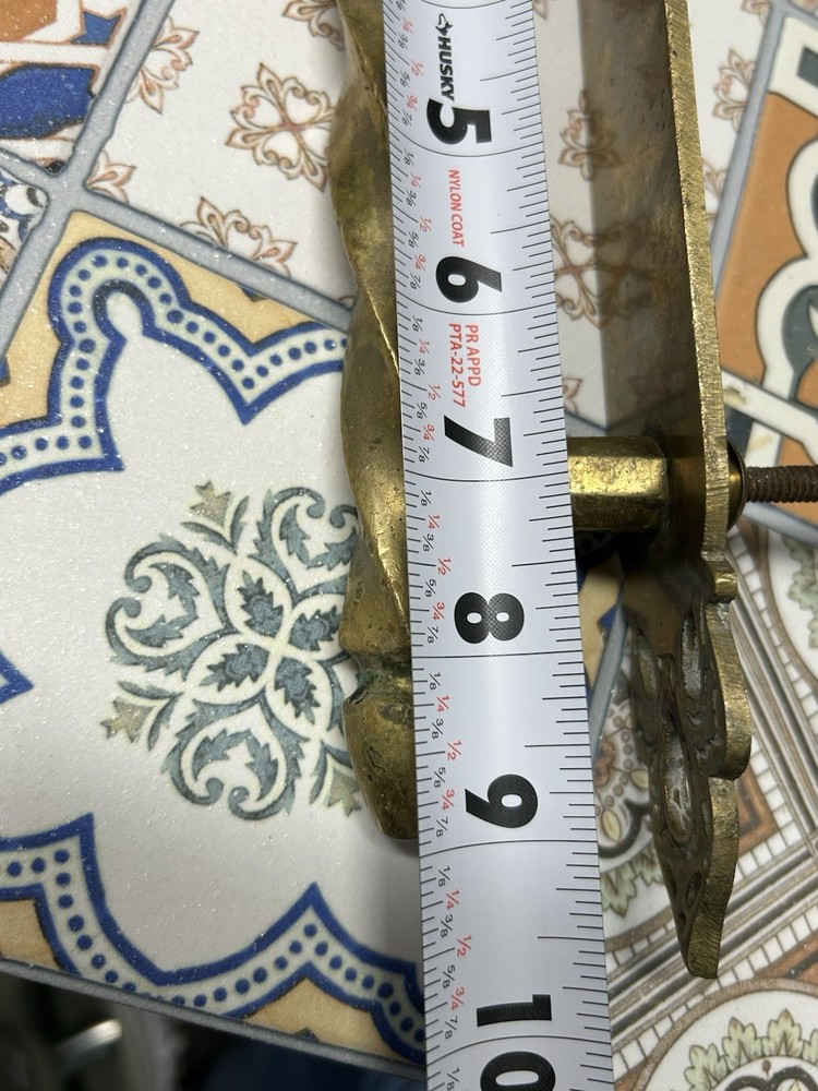 Ornate Solid Brass Door Pull Handle Architectural Salvage Aged Patina MCM