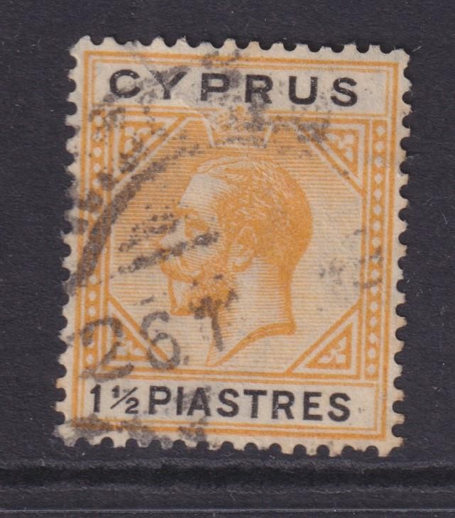 CYPRUS, 1922 KGV, Script CA, 1 1/2pi. Yellow & Black, used.