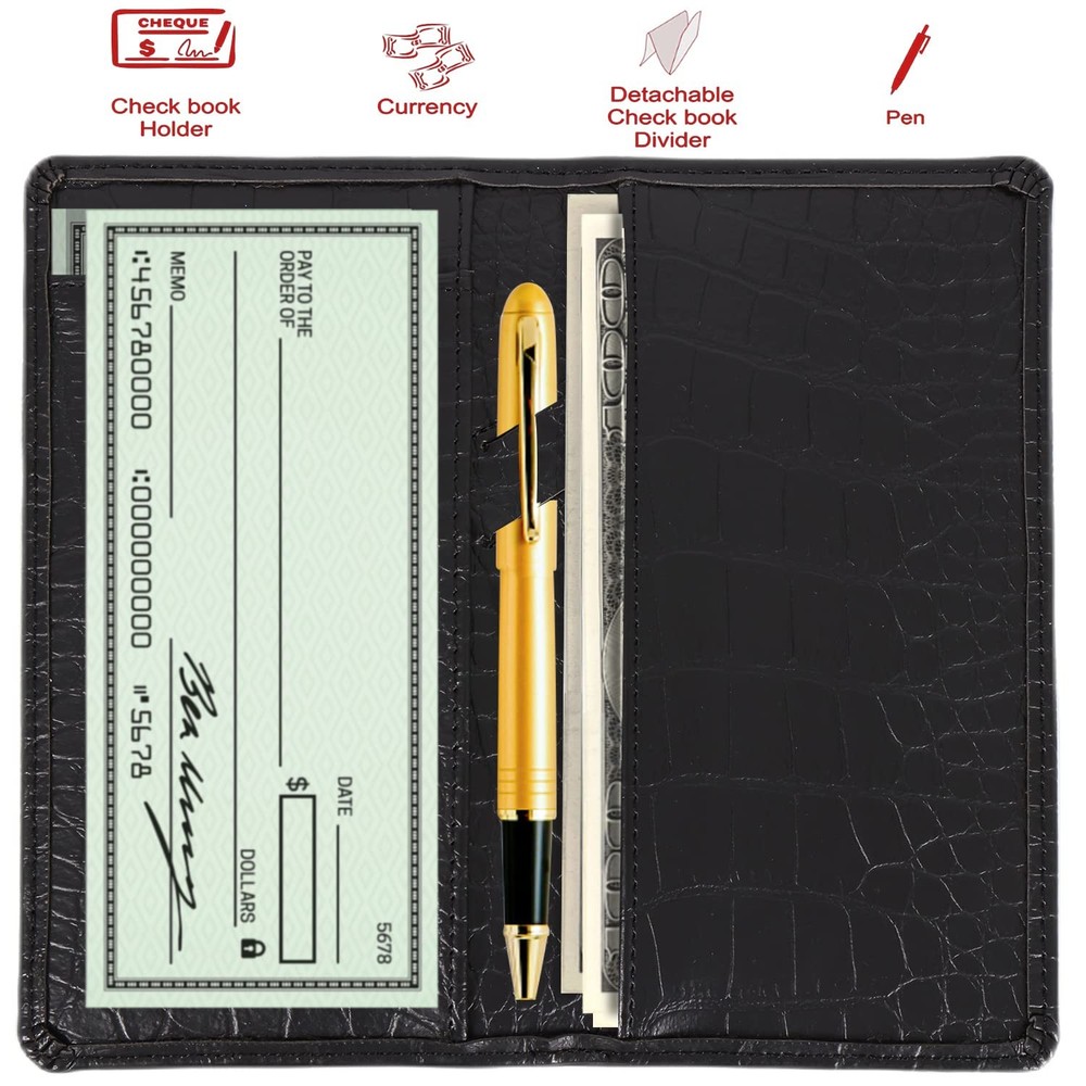Checkbook Cover for Duplicate Checks for Men, RFID Blocking PU Leather Standa...