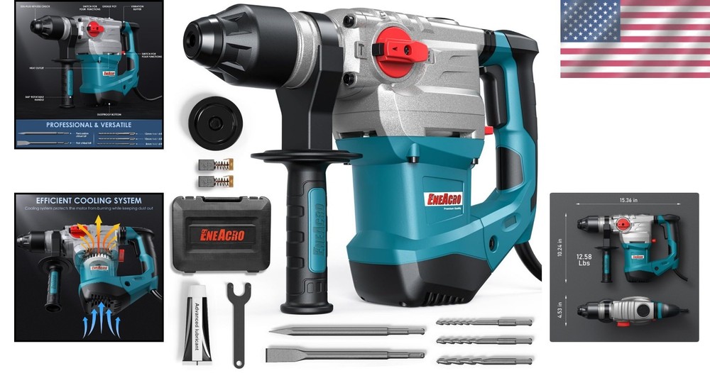 High-Performance Rotary Hammer Drill 13 Amp – 4 Functions with Vibration Control