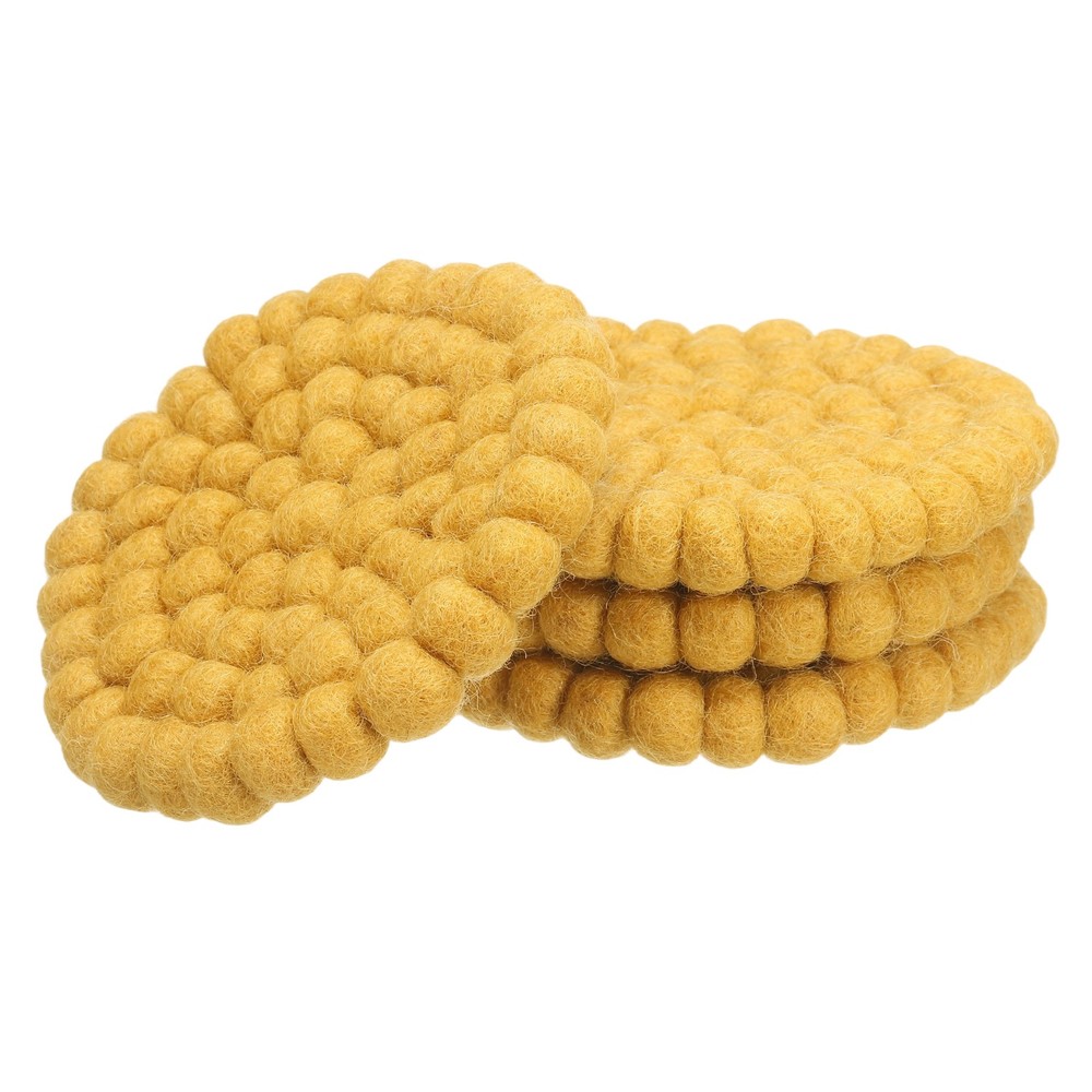 4 Round Felt Coasters, Yellow