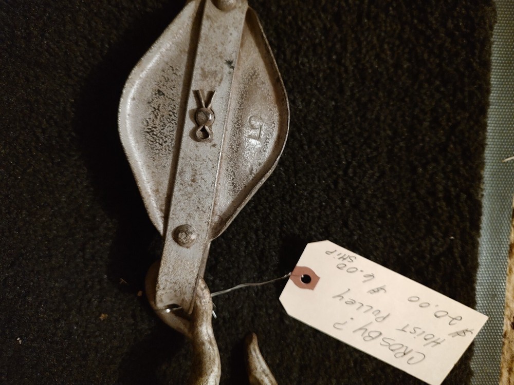 Hoist pulley possibly Crosby marked 5 with hook