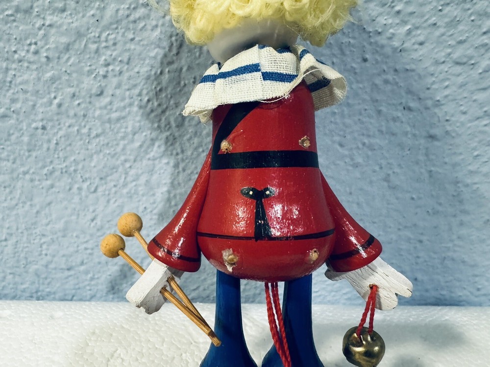 Vintage Clown Wooden Jumping Jack Pull String Ornament