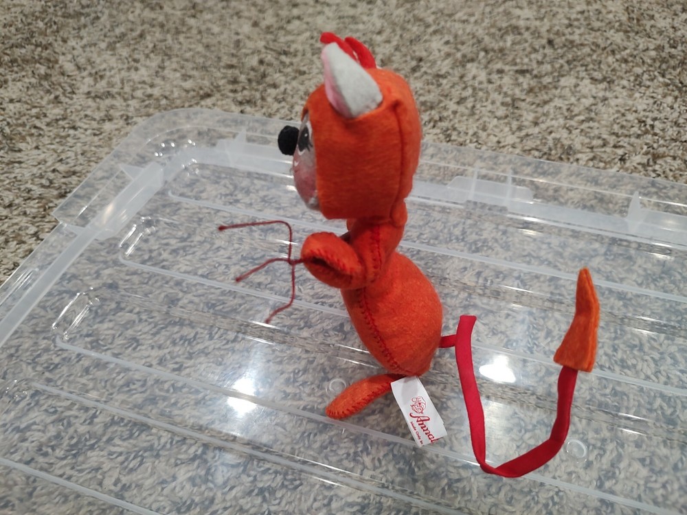 1982 Annalee Doll Mobilitee Devil Mouse with Pitchfork Felt Animal Open Eyes 6"