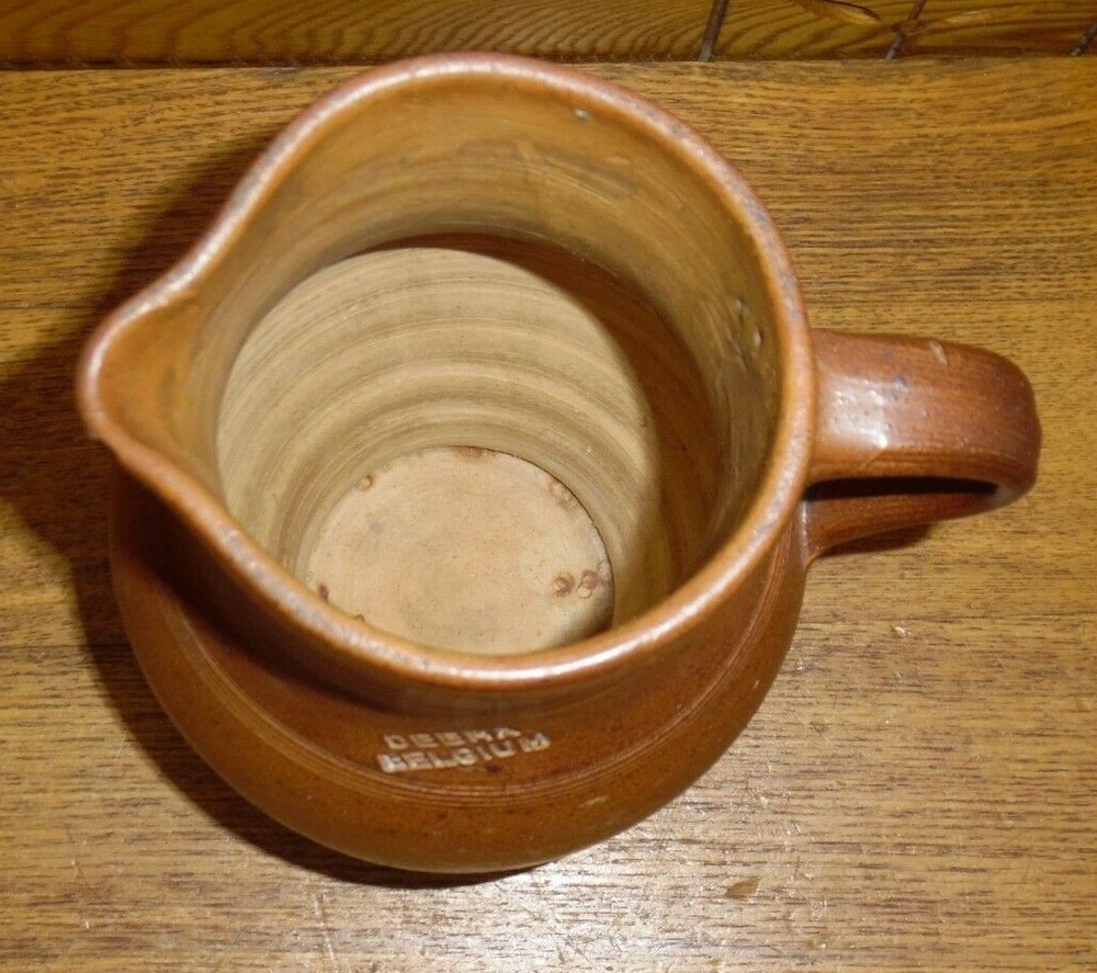 Old Deerx Belgium Redware / Stoneware PItcher - 9"