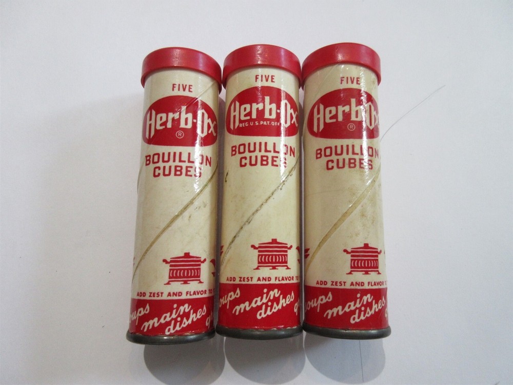 Three Vintage Herb-O Bouillon Cubes Empty Containers