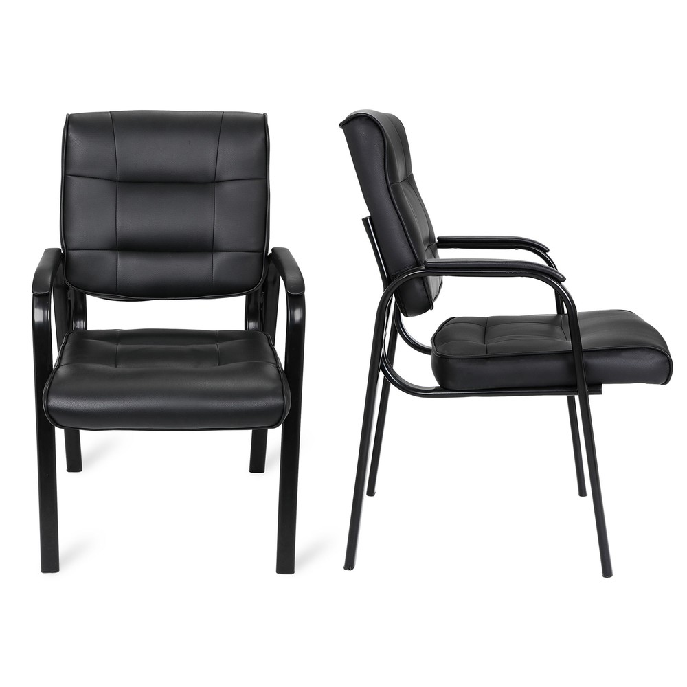 Back Smooth Leather Office Desk Computer Guest Chair with Armrest Reception