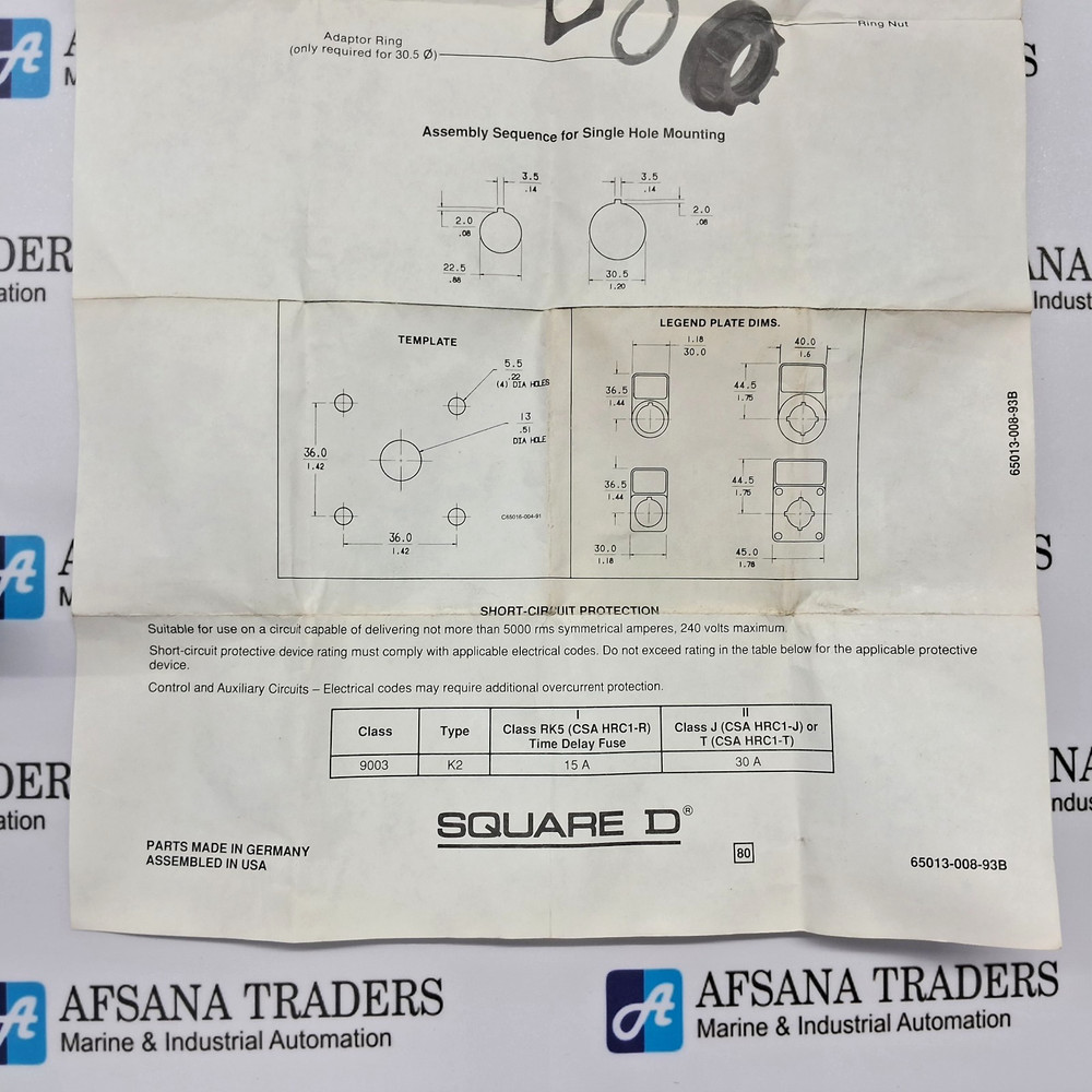 SQUARE D 65013-008-93B SELECTOR SWITCH