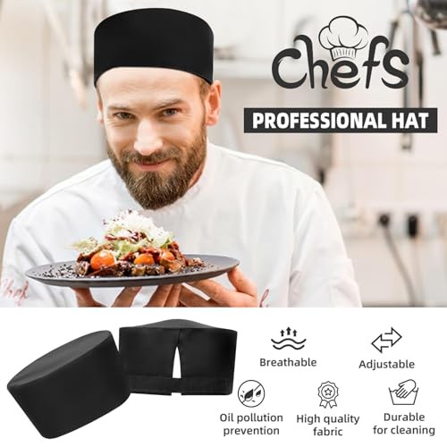 Chef Skull Cap – Adjustable & Breathable Mesh Chef Hats for Men One Size Black