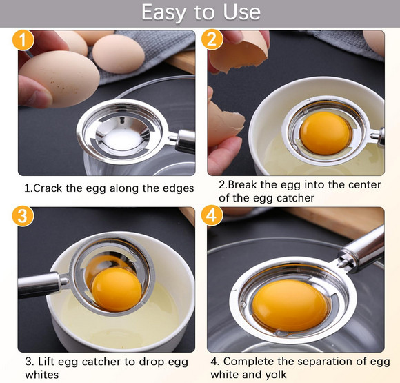 2PCS Stainless Steel Egg Separator Yolk White Kitchen Tool