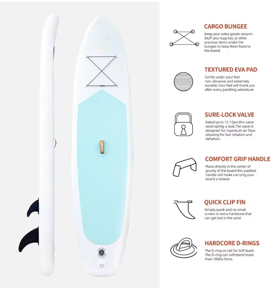 Paddle Board Inflatable SUP Board, Leash, Paddle, Hand Pump, extra Accessories