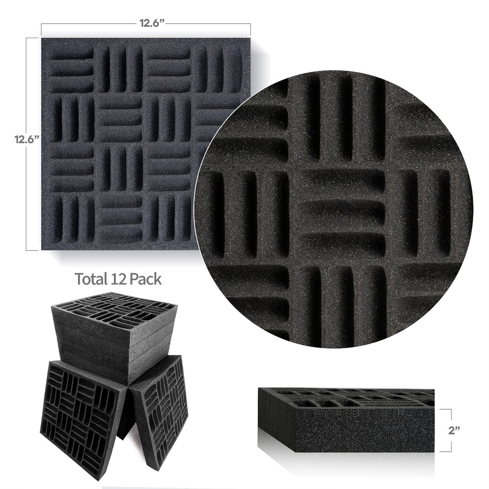 Foroomaco Grid Style Acoustic Panels - 12 Pack (Black)