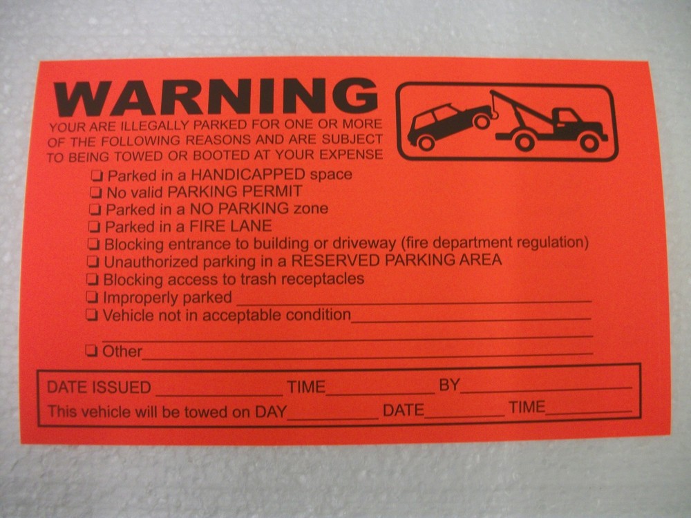 60 ORANGE MULTI-VIOLATION NO PARKING TOWING WARNING CAR WINDOW STICKERS 5x8"