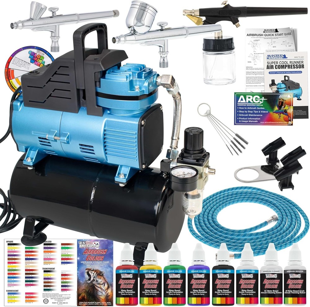 Master Airbrush Cool Runner Dual Fan Air Compressor with Tank