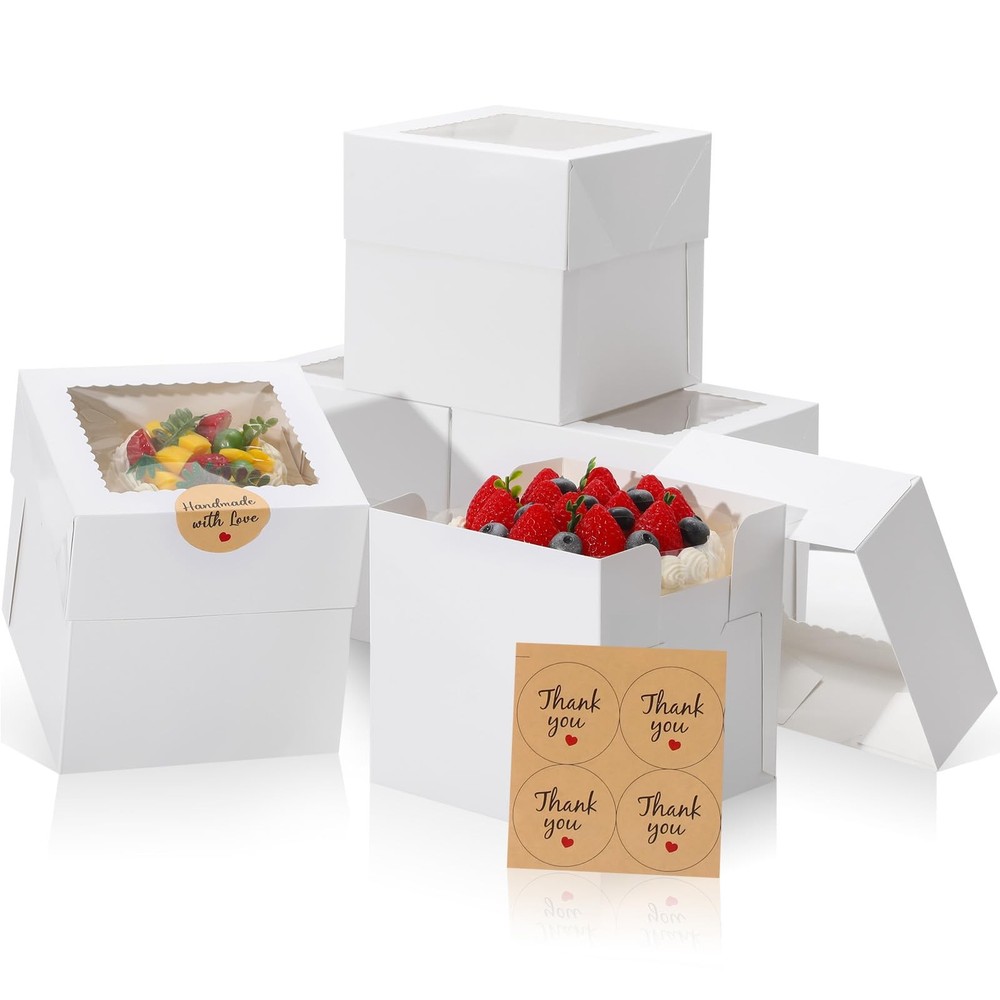 10 PCS 6x6x6 Inch White Square Mini Bakery Cake Boxes Window Cupcake Pastry