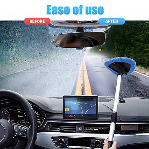 Windshield Cleaning Tool, Car Window Cleaner with Extendable Long Handle Blue