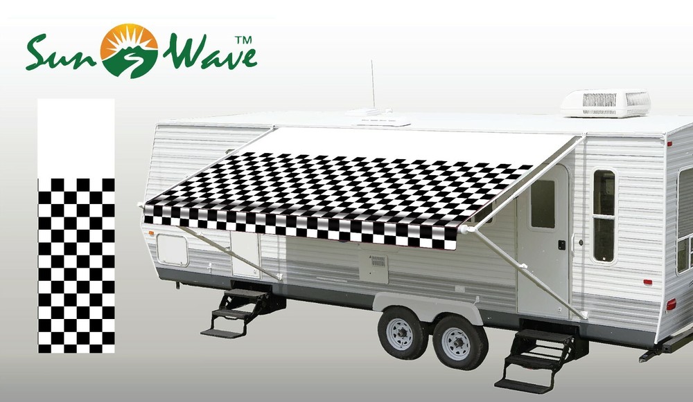 62714 RV Awning Replacement Fabric 14' (Actual Width 13'2") Checkered Flag