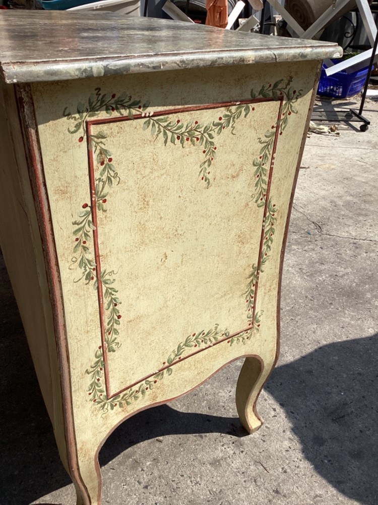 Italian Rococo Style Hand Painted Serpentine Commode Chest