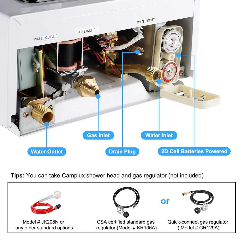 Camplux Tankless Gas Water Heater Portable Instant Shower System Outdoor Camper