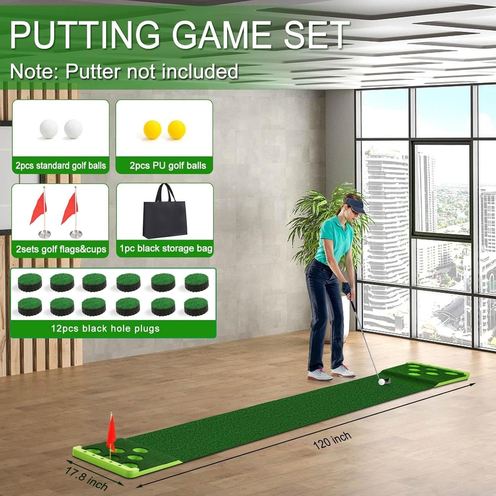 Golf Putting Practice Mat Indoor Outdoor Game Set