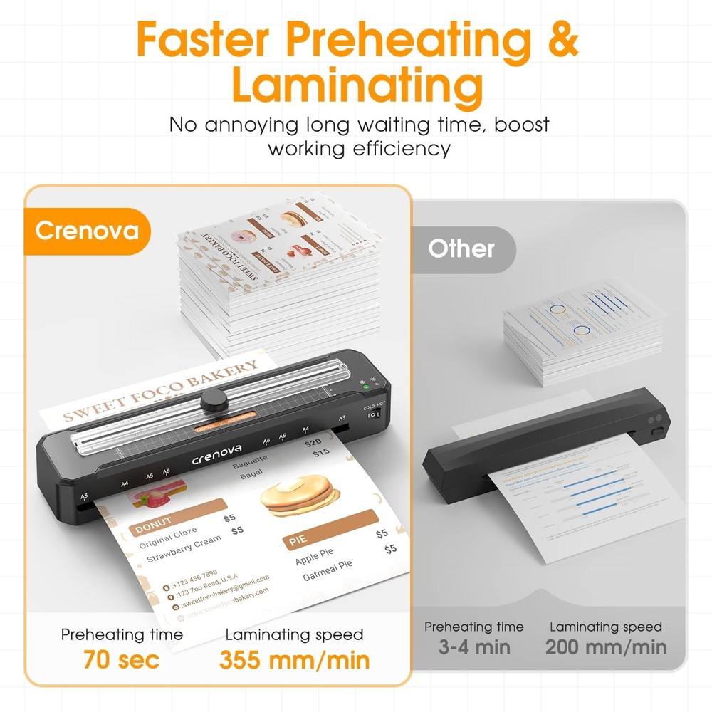 Crenova Laminator Machine with 12 Laminating Sheets, A3 Laminating Machine Ho...