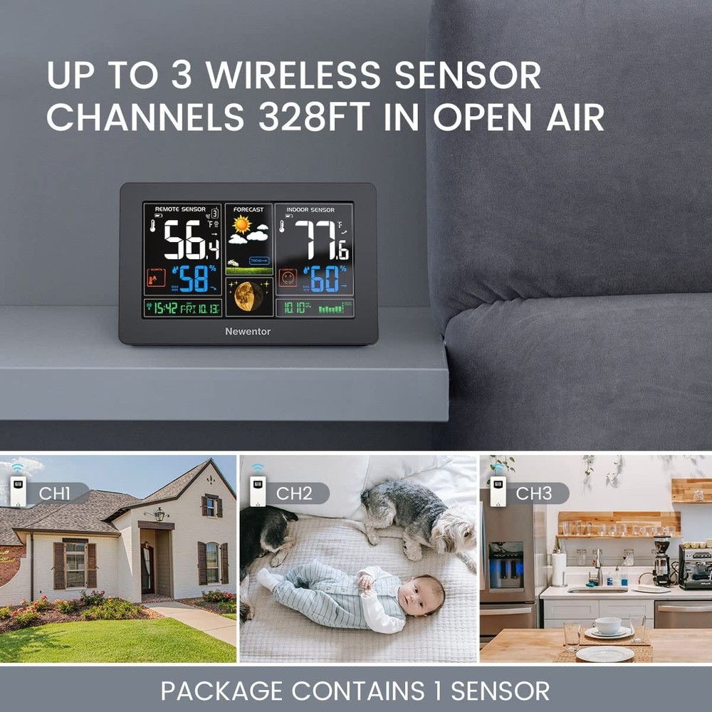 Modern Wireless Weather Station, Color Display, Atomic Clock