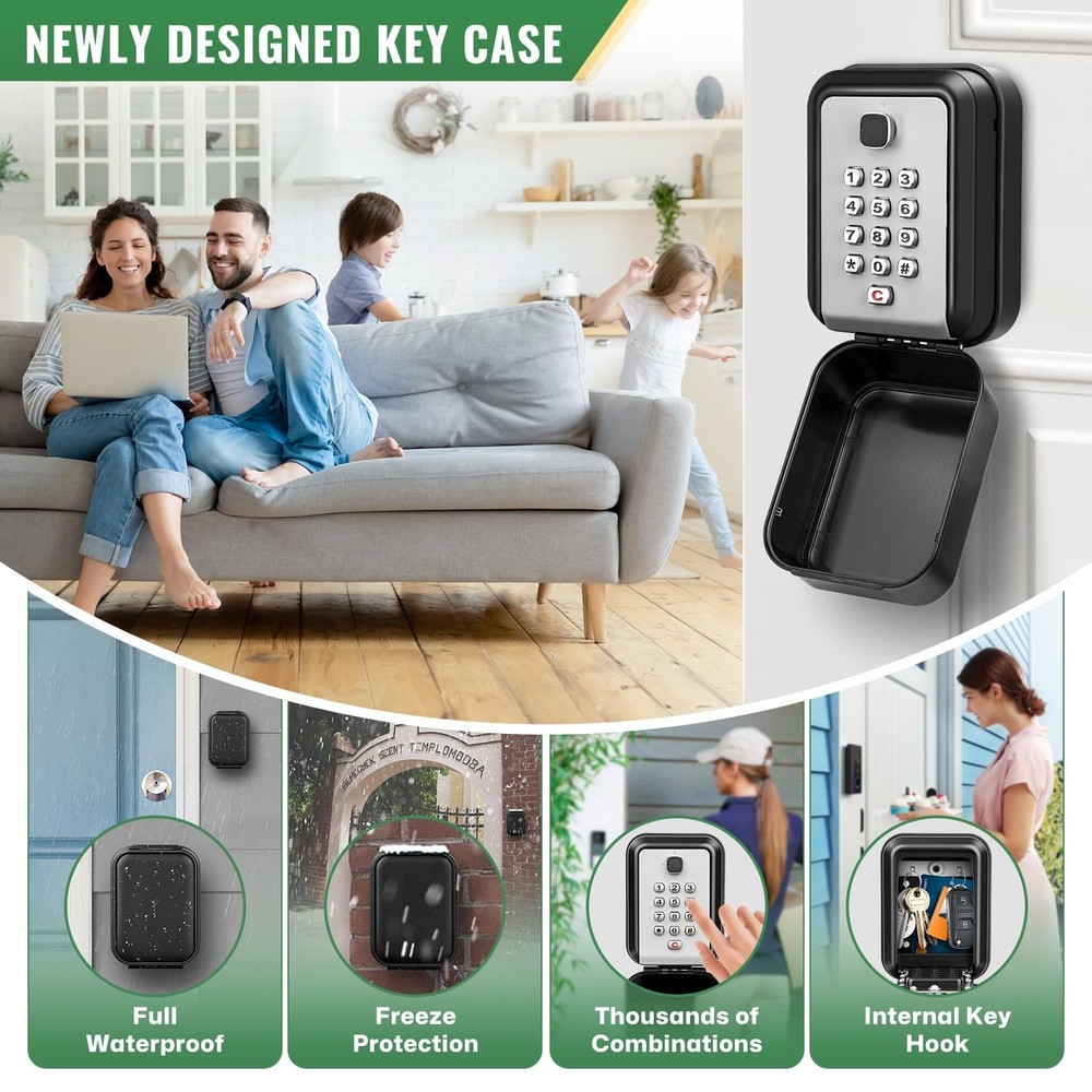 Lock Box for Keys with Code, Waterproof Key Boxs Wall Mount 12-Digit Keypad L...