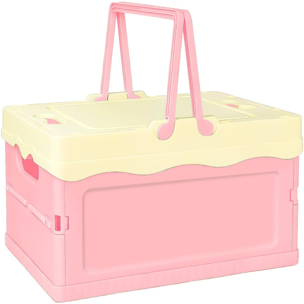 Pastel Plastic Storage Bin with Lid Small Cute Foldable Pastel Crates Plastic...