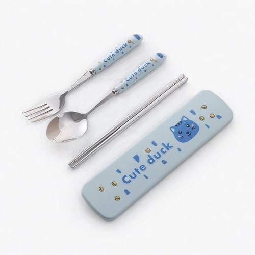 Cute Silverware Set, Animal Series Ceramic Handle 3pcs with case Cat