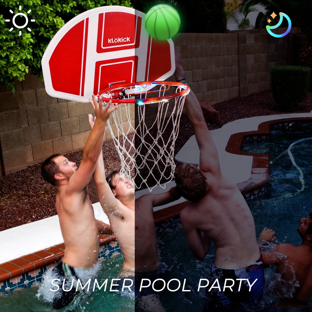 Pool Side Basketball Hoop Adjustable Height LED String Light Swimming Pool Game