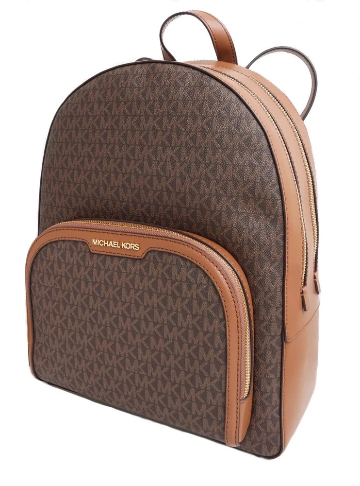 MICHAEL KORS JAYCEE MEDIUM ZIP POCKET BACKPACK BAG LOGO Brown