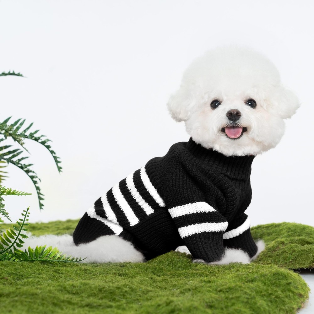Haloumoning Small Dog Pullover Sweater, Striped Knitted Pet Medium, Black