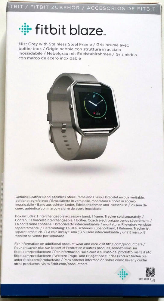 Fitbit Blaze Accessory Genuine Leather WristBand SS Frame & Clasp Large Grey New