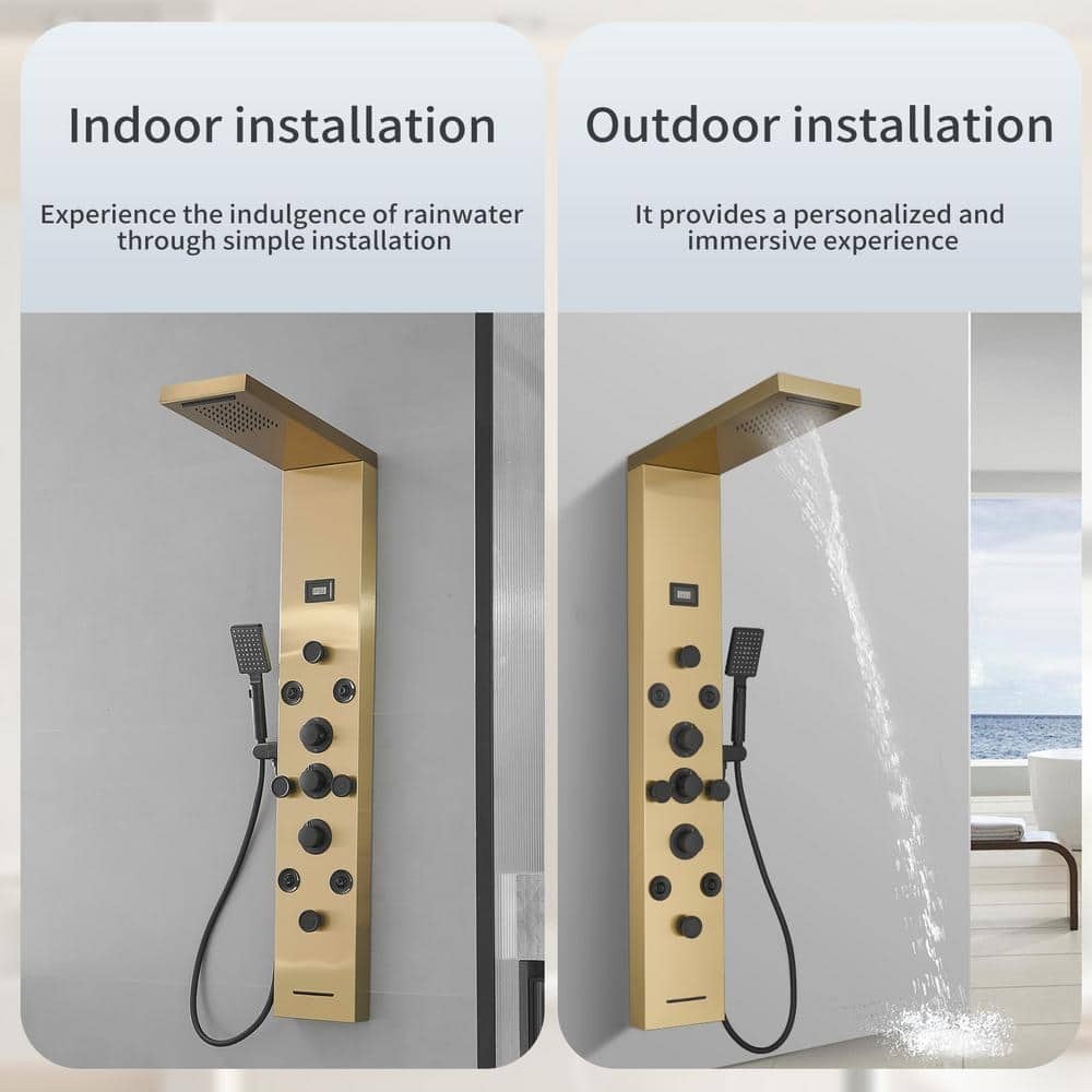 BWE 8-Jet Rainfall Shower Panel System Black Gold
