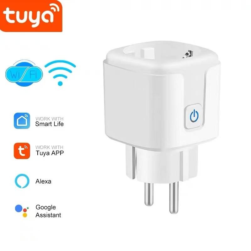 Tuya Socket Smart Plug Eu 20a Power Monitor Timer Adapter Socket Smart Home Wire
