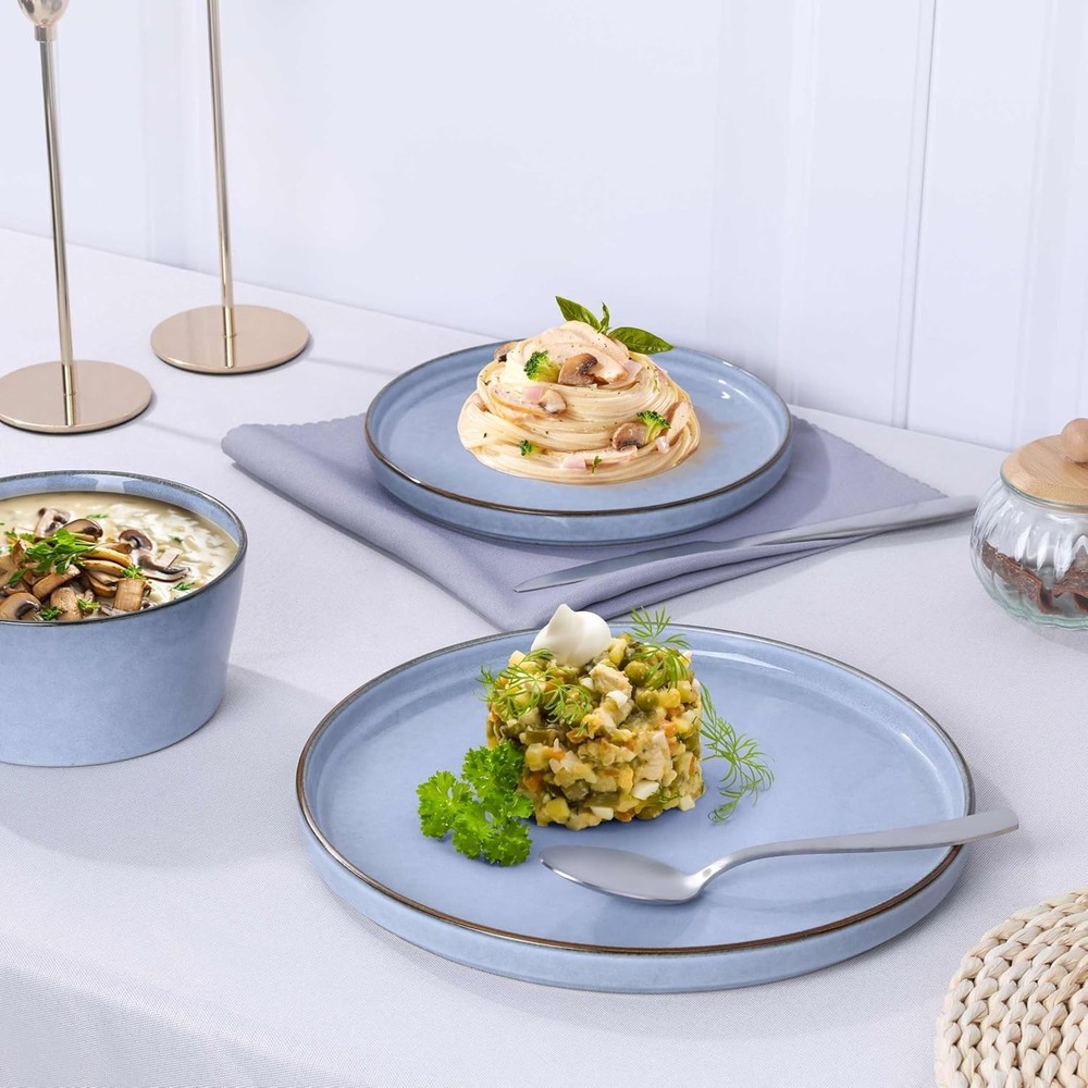 12-Piece Stoneware Dinnerware Set 4 Dinner Plates & Bowls Sets Double Reactive