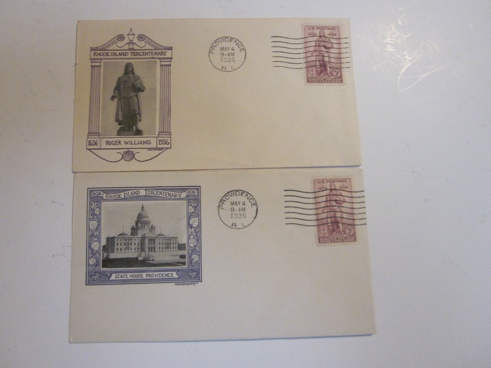 2 DIFF. US COVER 1936 RHODE ISLAND FDC SCOTTS #777 W.M. GRANDY CACHETS