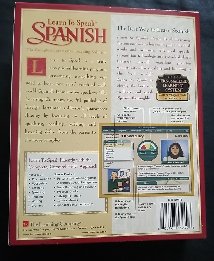 THE LEARNING COMPANY LEARN TO SPEAK SPANISH VERSION 8.0 PC SOFTWARE with Headset