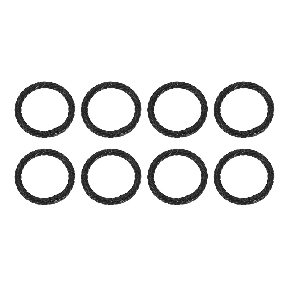 8pcs Spring O Rings 1 1/4" Round Trigger Metal Snap Hook Key Ring Black