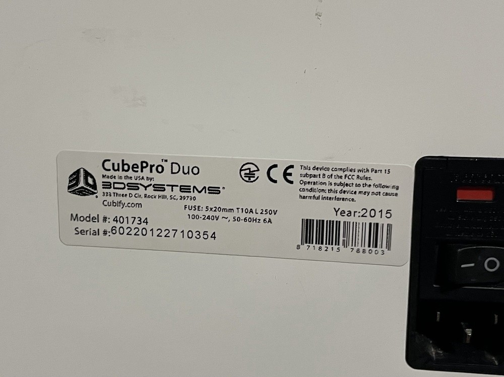 3D SYSTEMS CubePro Duo 3D PRINTER 401734