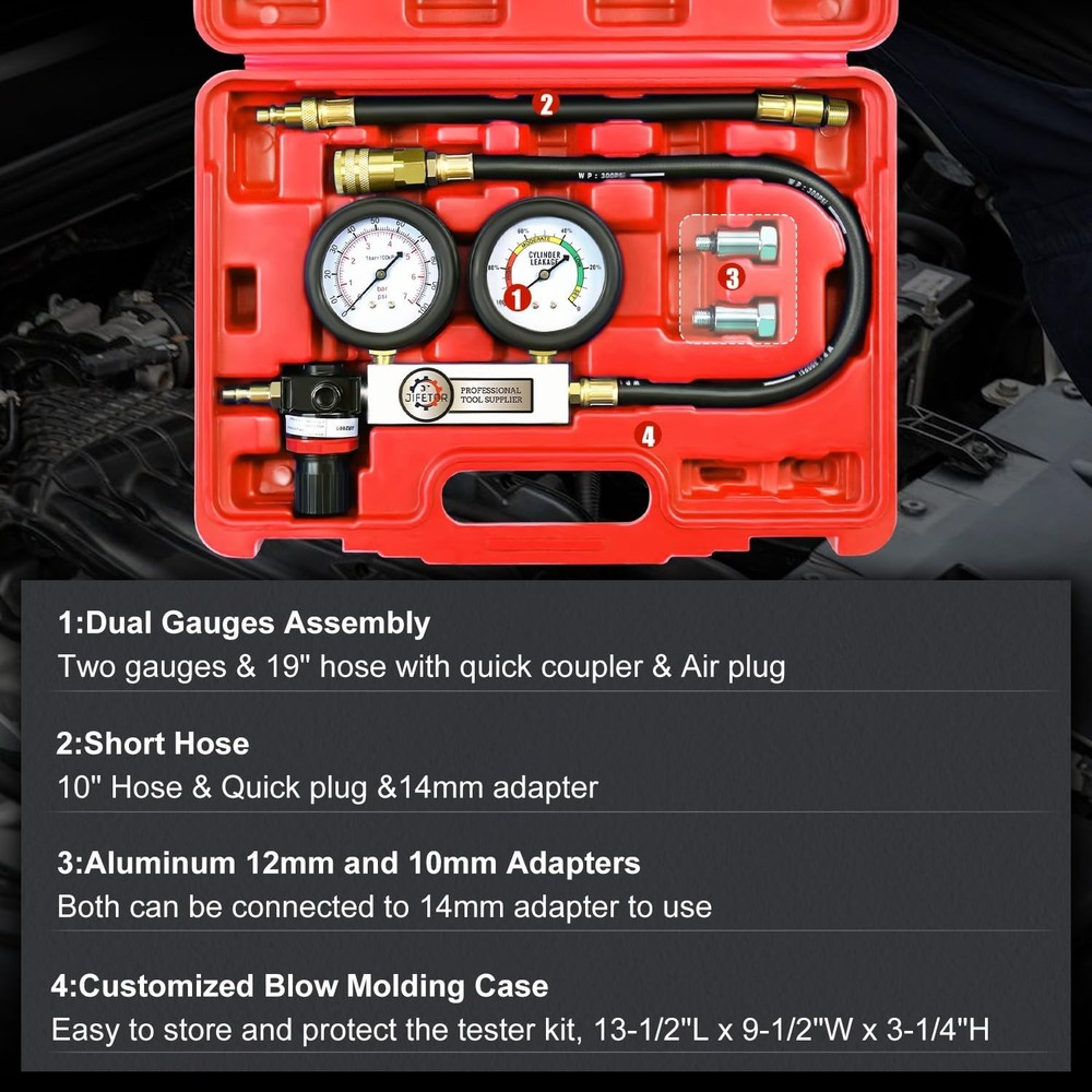 Engine Compression Leakdown Tester with Color-Coded Gauges for Quick Diagnostics