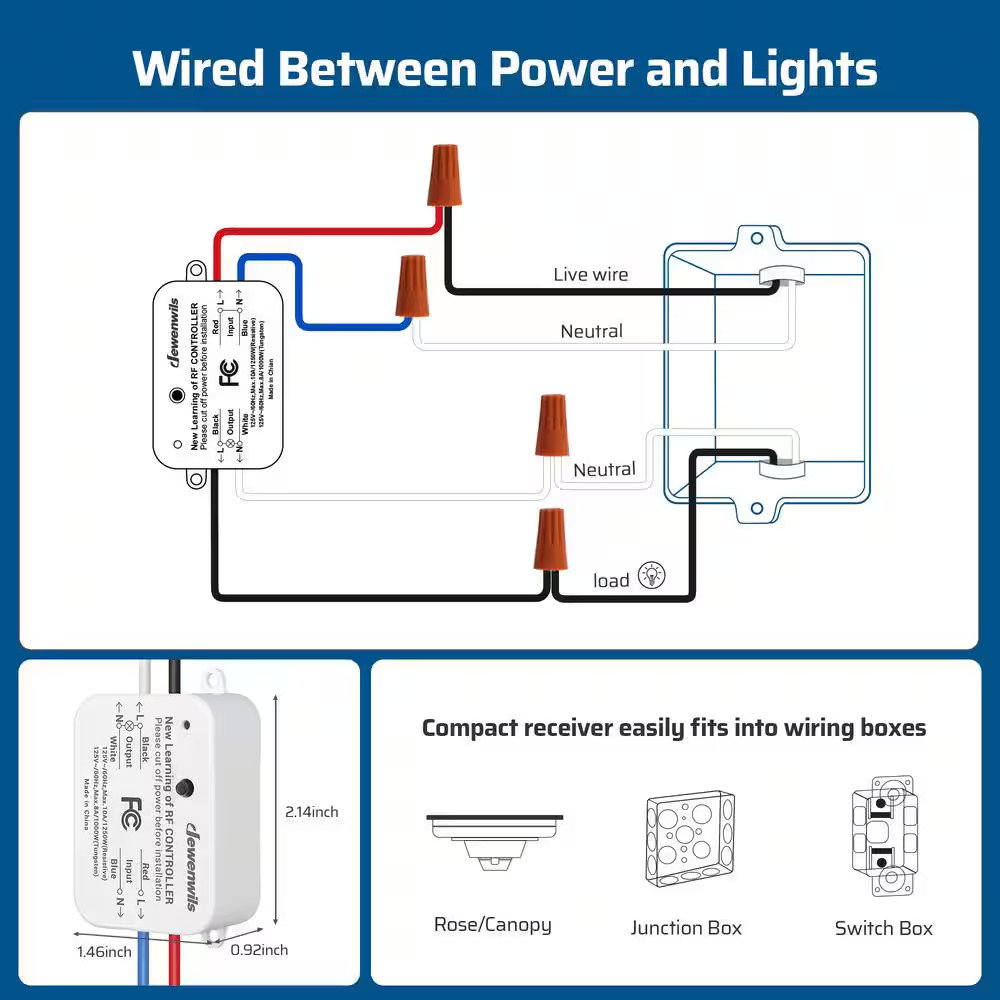 125-Volt Wireless Remote Control Light Switch and Receiver Kit for Ceiling Light