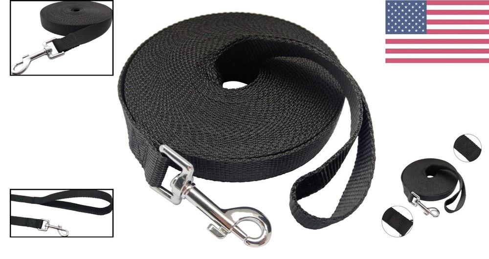 Strong Nylon Dog Training Leash - 1" x 50ft - Black - Multiple Sizes