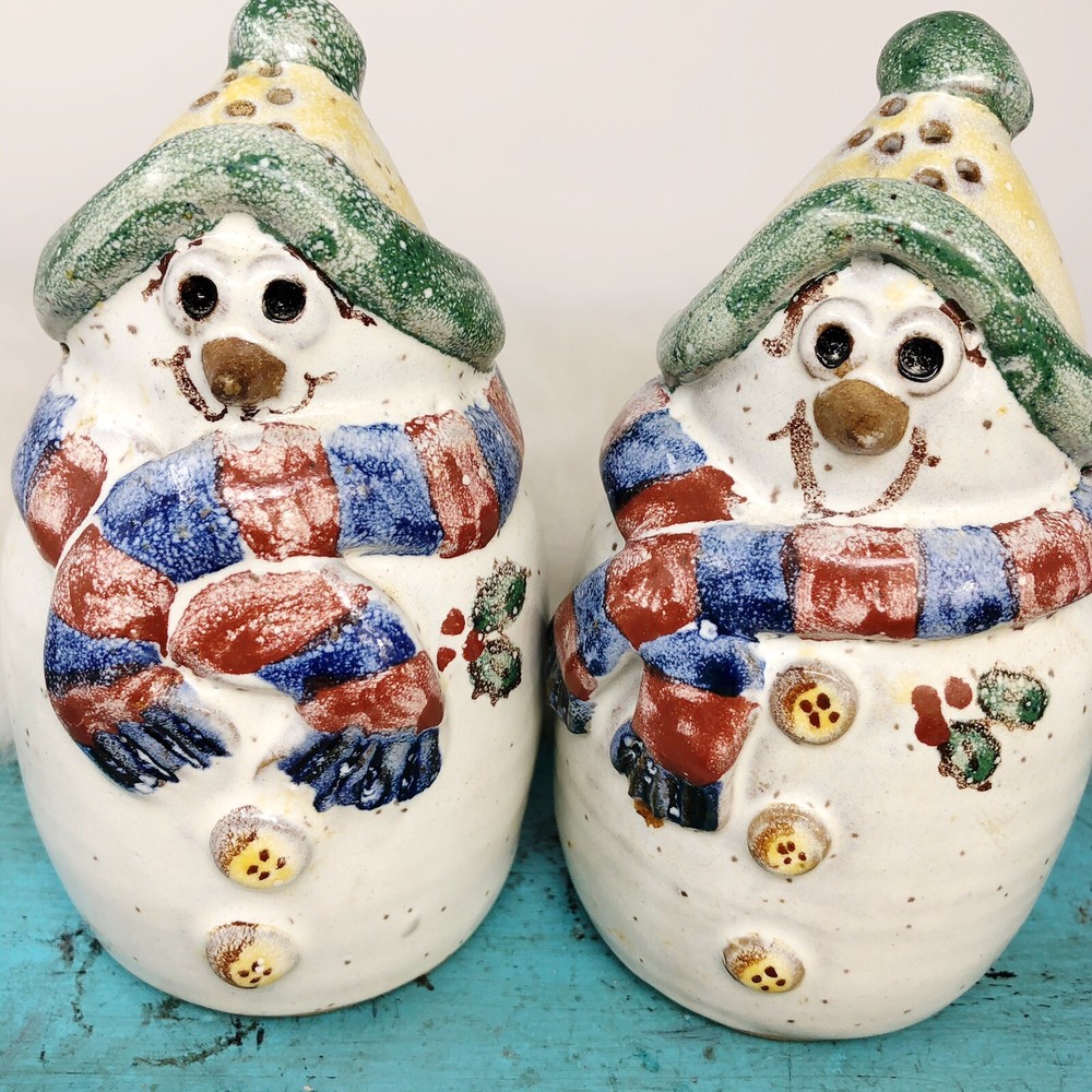 Ceramic Snowman Salt Pepper Shaker Set Prairie Spring Pottery