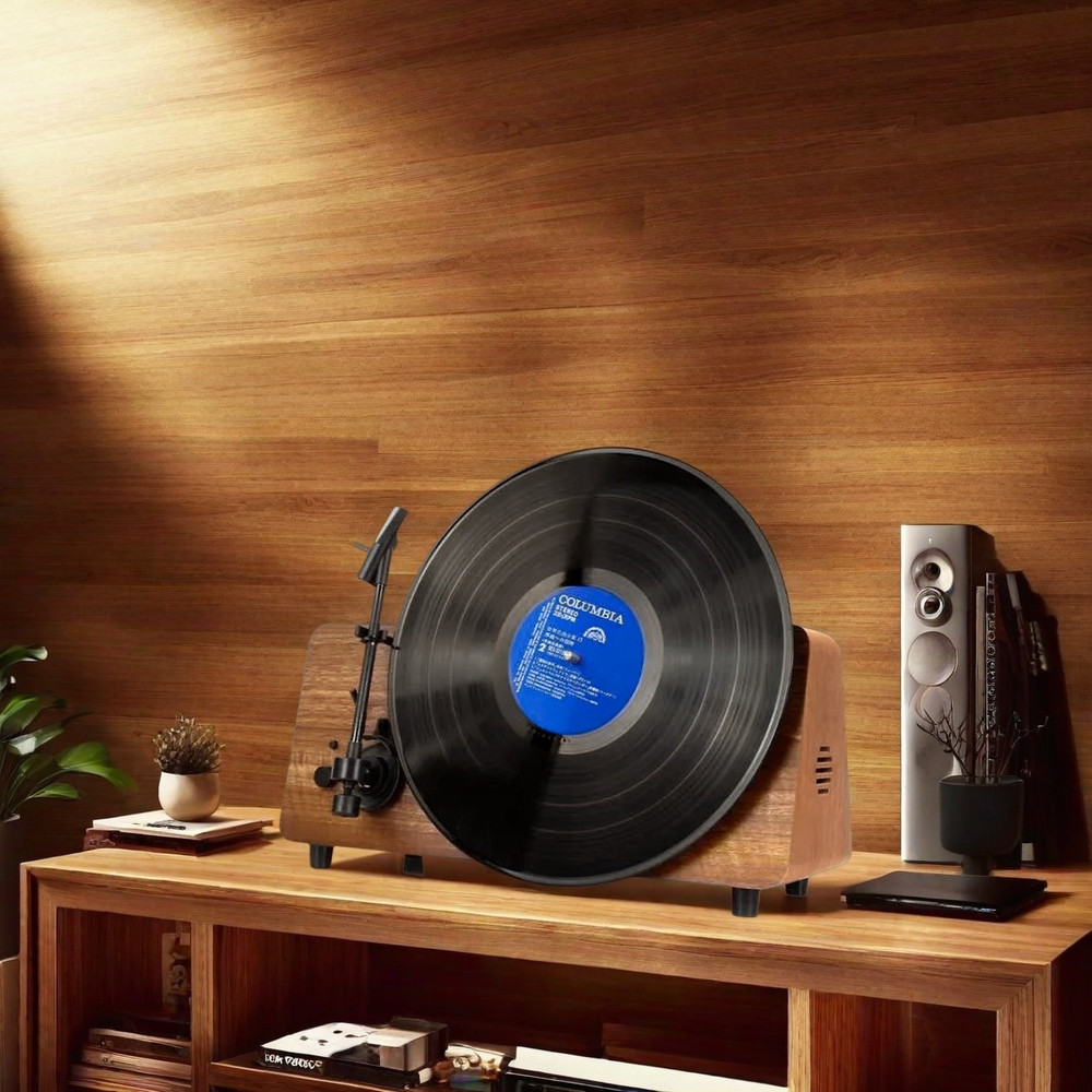 Retro vertical record player, imitation solid wood base, support 33/45/78 speeds