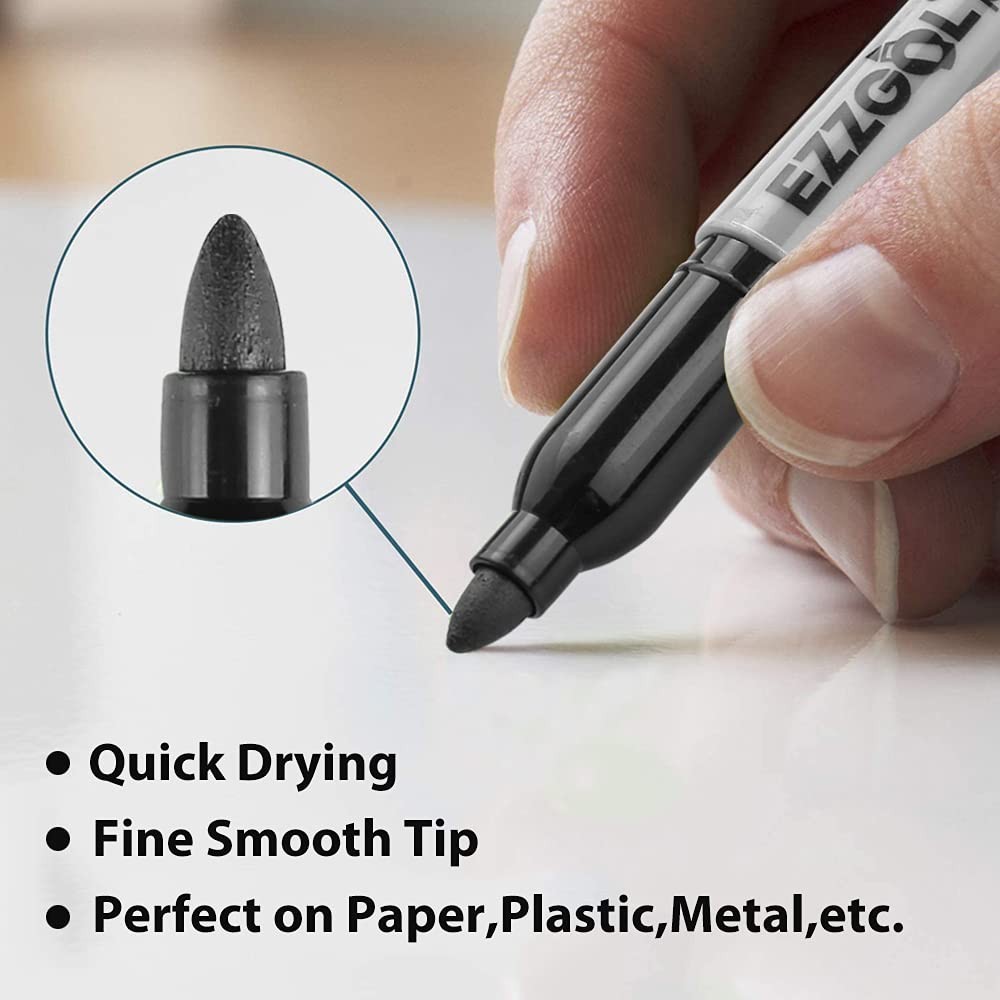 Ezzgol Permanent Markers Bulk, 72 Pack Black Permanent Marker Set, Fine Tip, ...